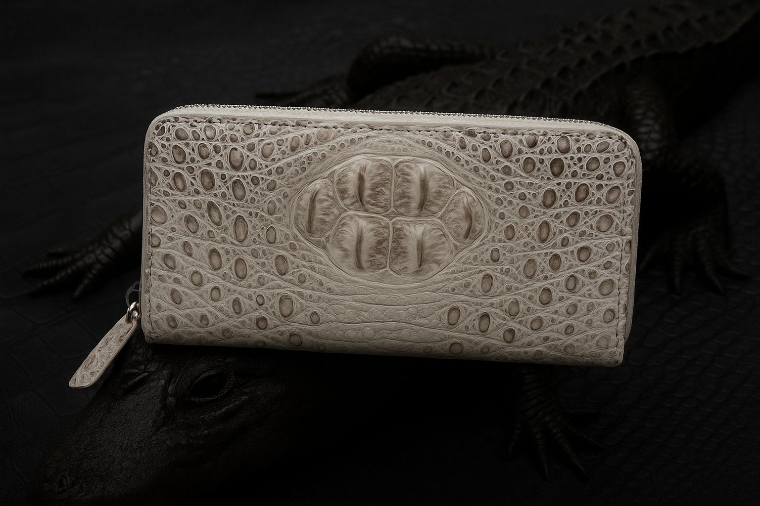 White Crocodile Leather Clutch Wallet for Women