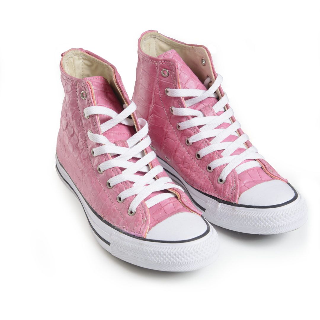 Converse® Chuck Taylor All Stars High-Top Sneakers embellished with Authentic Alligator Skin in Pink