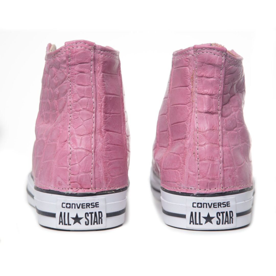Converse® Chuck Taylor All Stars High-Top Sneakers embellished with Authentic Alligator Skin in Pink - Image 3