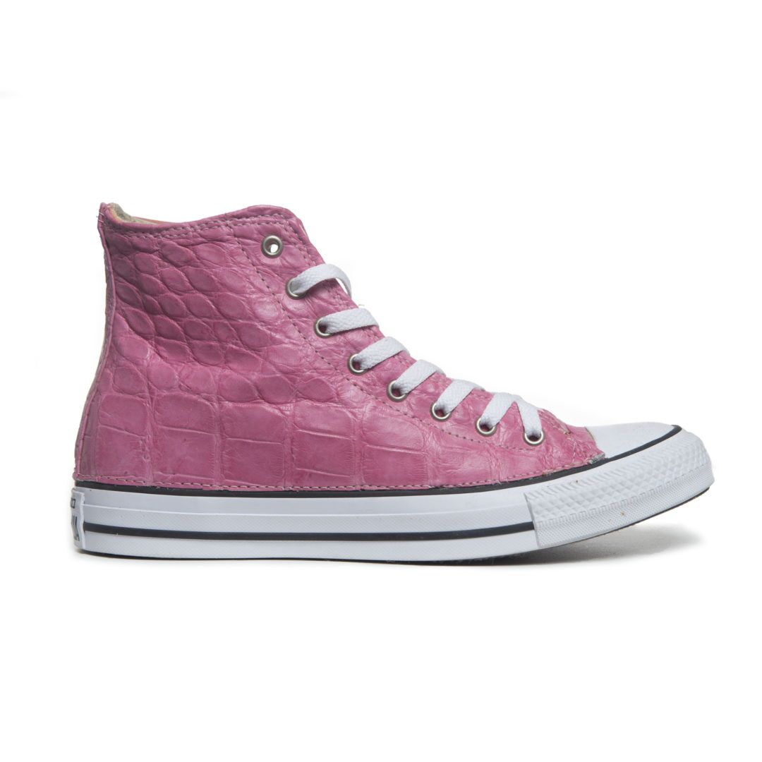Converse® Chuck Taylor All Stars High-Top Sneakers embellished with Authentic Alligator Skin in Pink - Image 4