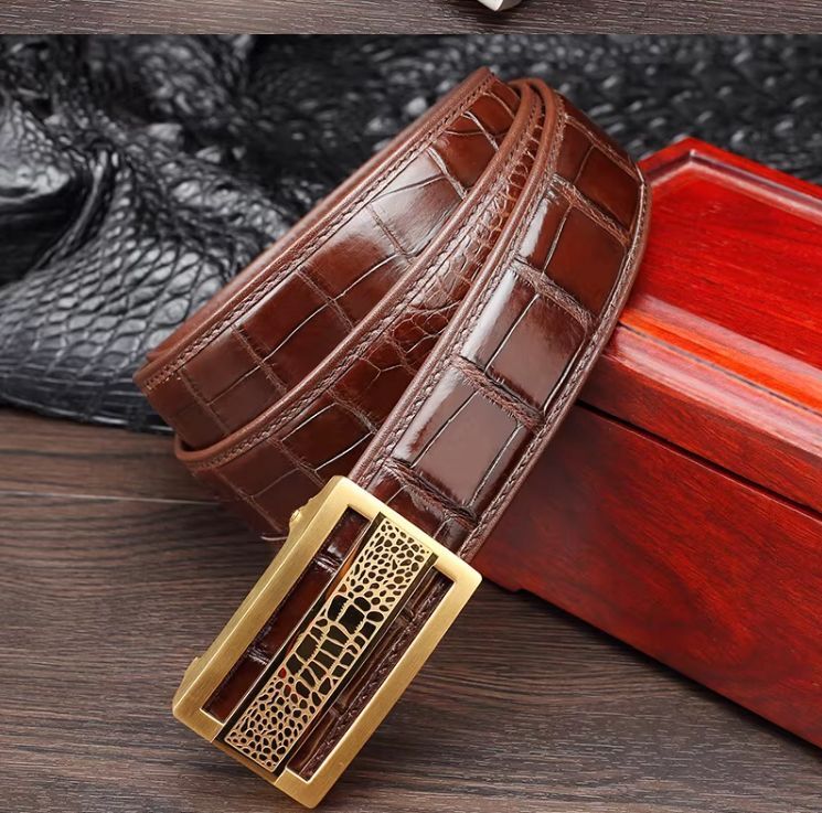 Slim Designer Crocodile Leather Belt for Men - Image 3
